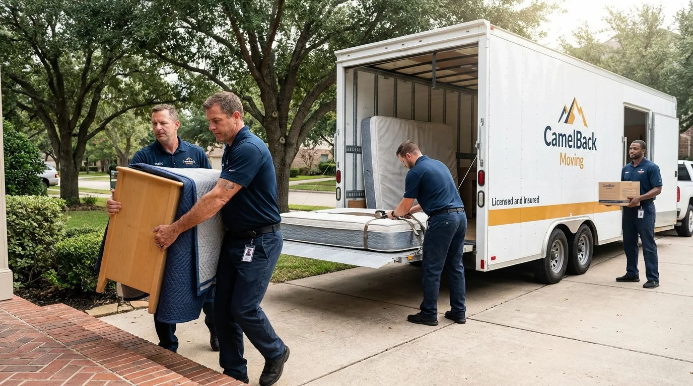 Crew loading residential truck for cross-state move from Paragould, AR