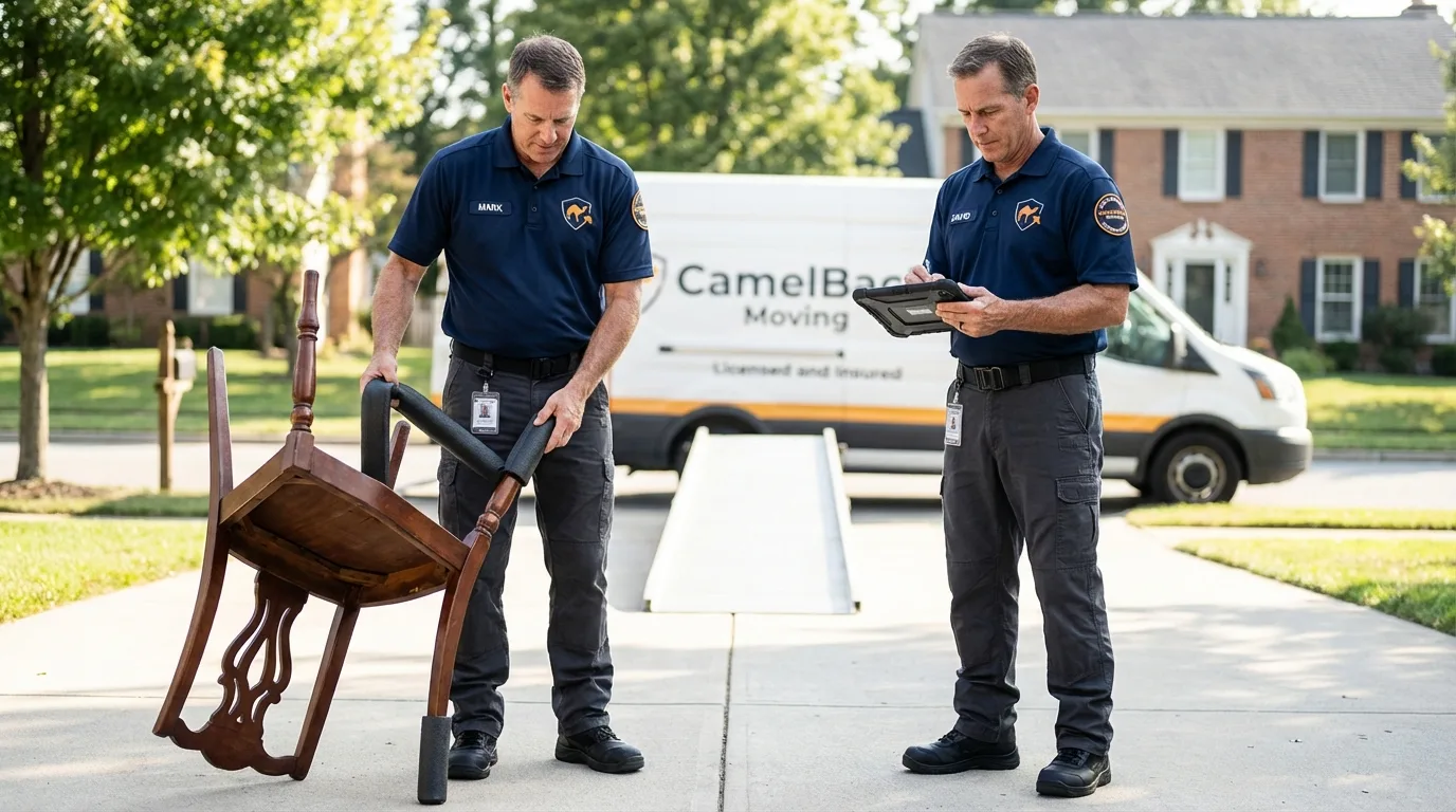 Movers inspecting furniture for damage prevention before loading in Paragould, AR